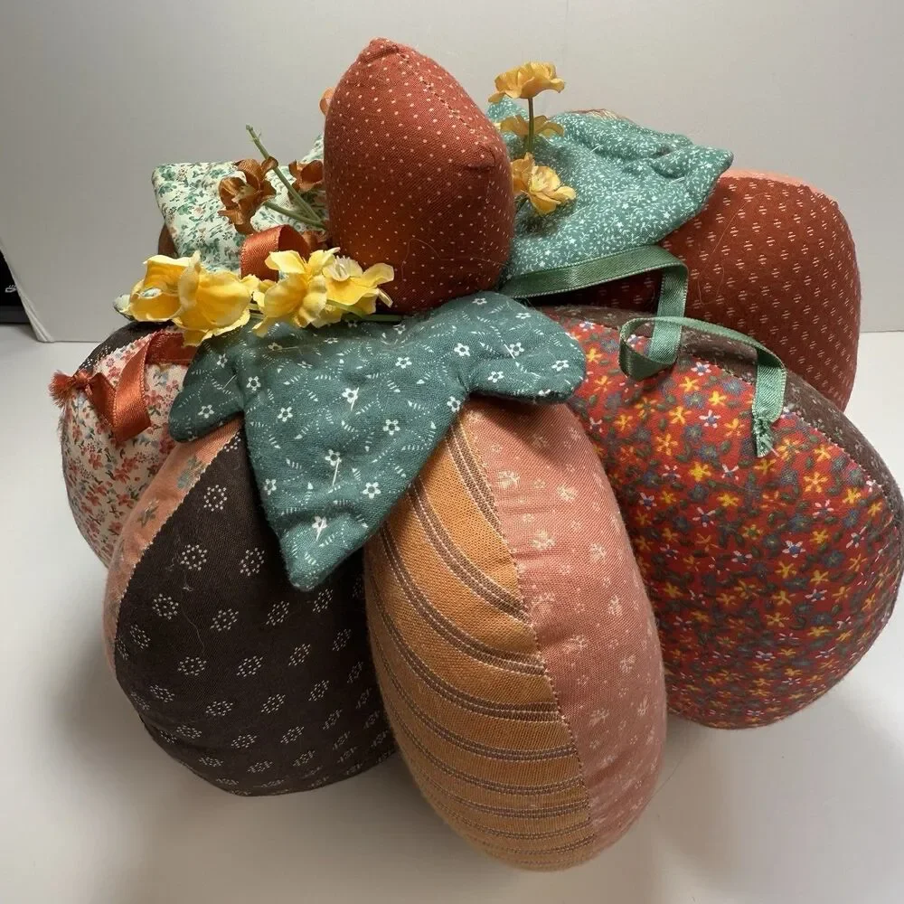 Vintage Handmade Quilted Patchwork Stuffed Pumpkin Decor